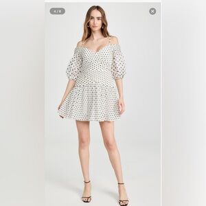Zimmermann cream white & black polkadot pleated mini dress Medium AU 2 US 6